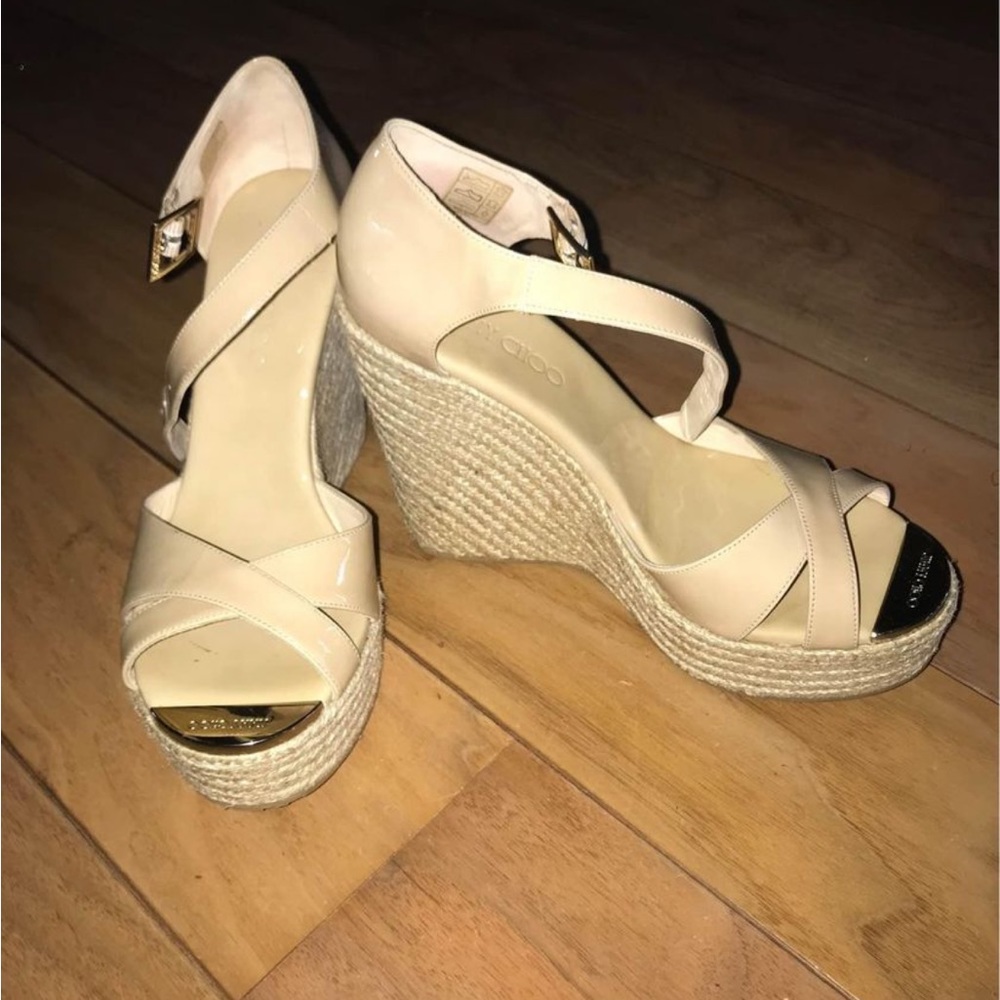 Jimmy Choo Beige Espadrille Wedge Sandals